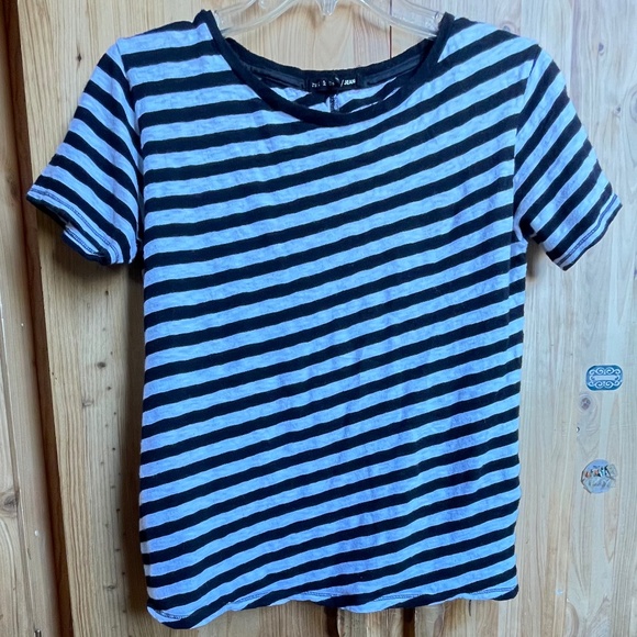 RAG & BONE Punk Rock Chic Black White Diagonal Stripes Striped Tee T-shirt XXS - Picture 2 of 10